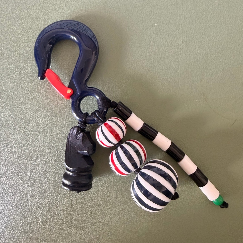 Beaded Navy and Red Stripe Fob/Keychain